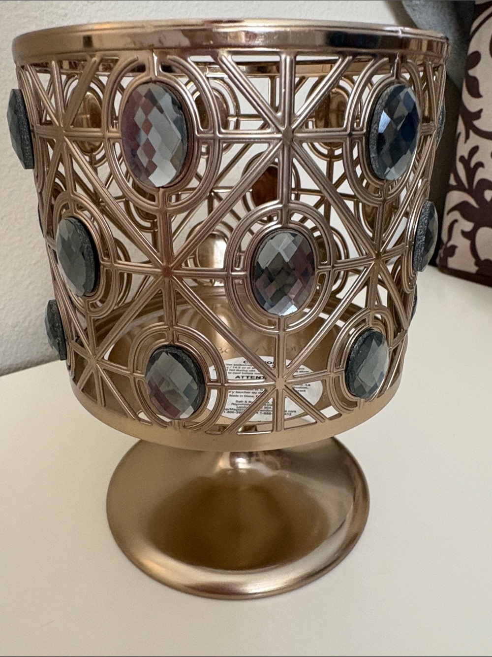Bath & Body Works brass-gold candle holder with stunning crystal accents! - Picture 13 of 14